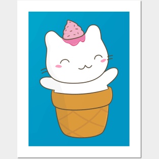 Cute Cat Ice Cream Cone T-Shirt Posters and Art